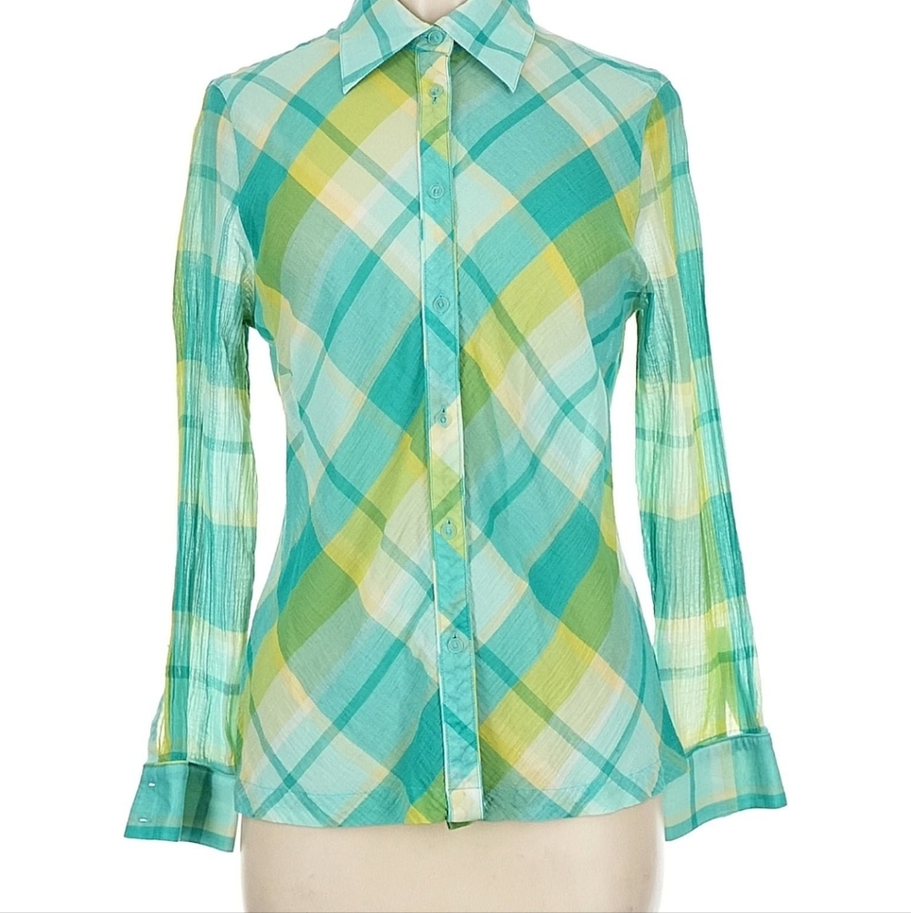 Valerie Stevens 100% Cotton Y2K Style Plaid Button Up